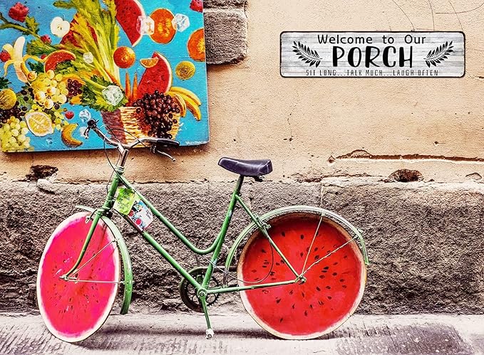 Welcome to Our Porch Sign, Aluminum Metal Wall Sign for Home, Bar, Farmhouse, 4"x16" Use Outdoor/Indoor