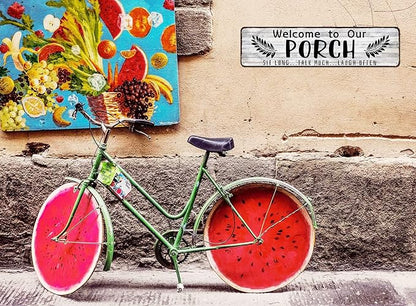 Welcome to Our Porch Sign, Aluminum Metal Wall Sign for Home, Bar, Farmhouse, 4"x16" Use Outdoor/Indoor
