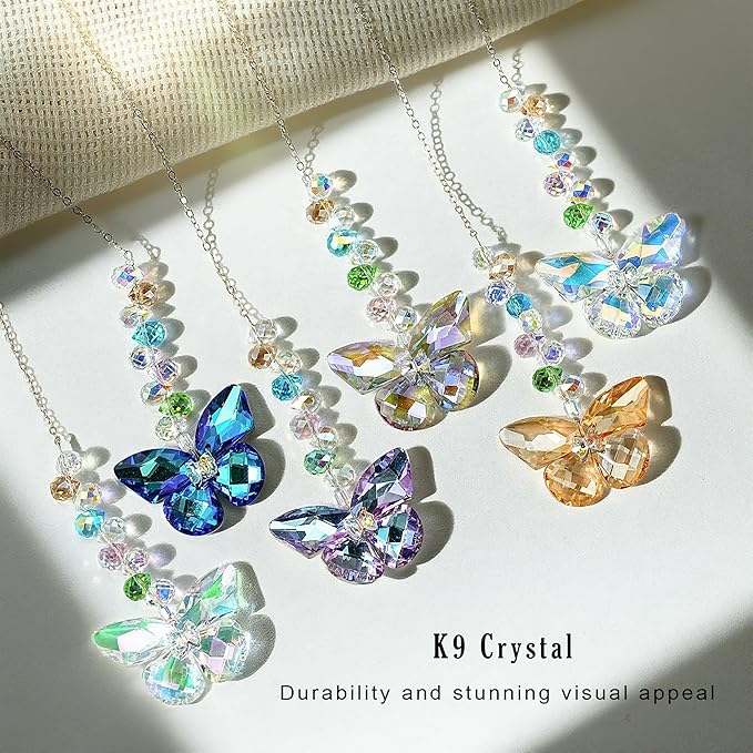 HDCRYSTALGIFTS 6PCS Crystal Butterfly Suncatchers for Window Hanging Ornaments, Rainbow Maker Sun Catchers Indoor Window Wedding Garden Home Decor Glass Ornaments for Christmas Tree Gifts