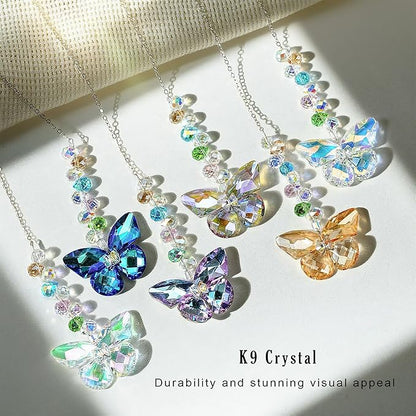 HDCRYSTALGIFTS 6PCS Crystal Butterfly Suncatchers for Window Hanging Ornaments, Rainbow Maker Sun Catchers Indoor Window Wedding Garden Home Decor Glass Ornaments for Christmas Tree Gifts
