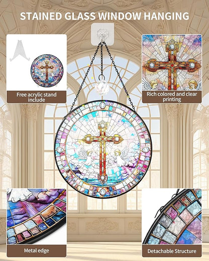 Christian Stained Glass Window Hanging Sun Catcher, Religious Faith for Mom or Grandma, Church Window Decor