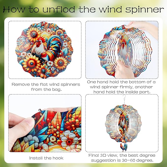 Chicken Wind Spinners Outdoor - Rooster Decor Hanging Kinetic Sculptures Metal Art Ornaments for Patio Yard Home Porch 3D Indoor Outside Decoration Birthday Gifts for Women Mom Grandma
