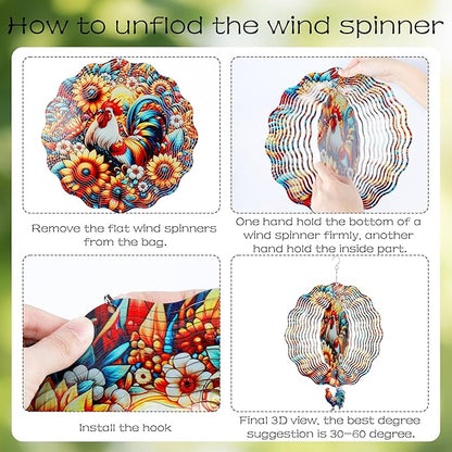 Chicken Wind Spinners Outdoor - Rooster Decor Hanging Kinetic Sculptures Metal Art Ornaments for Patio Yard Home Porch 3D Indoor Outside Decoration Birthday Gifts for Women Mom Grandma