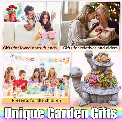 Solar Turtle Garden Outdoor Statues with Succulent and 7 LED Lights, Lawn Decor Tortoise Statue for Patio, Balcony Outdoor Figurines Solar Light， Unique Birthday Gifts for Mom,