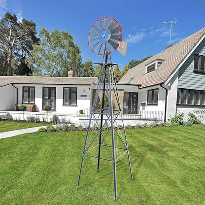 Outvita 8FT Ornamental Windmill, Heavy Duty Durable Metal Weather Vane Garden Decoration Weather Resistant for Garden, Yard, Farm, Seaside (8ft-Gray)