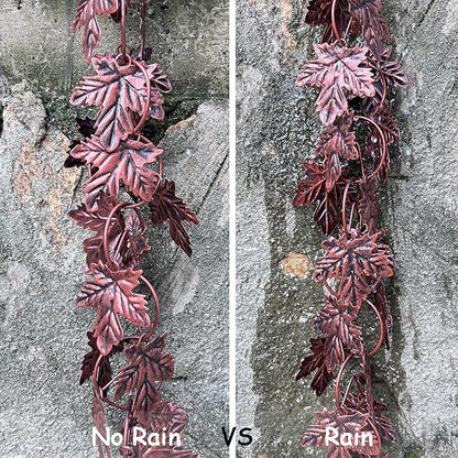 Maple Leaf Rain Chain, 8.5 Feet Rain Chains for Gutters Downspouts, Rain Gutter Catcher Chain for Outside Garden Patio, Metal Decorative Hanging Rain Chime for Downspout, Vintage Copper