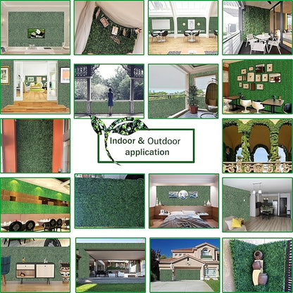 ODTORY Artificial Grass Wall Backdrop Panels: 10 by 10 in (16 Pcs) UV-Anti Greenery Boxwood Panels for Indoor Outdoor Green Wall Decor & Ivy Fence Covering Privacy