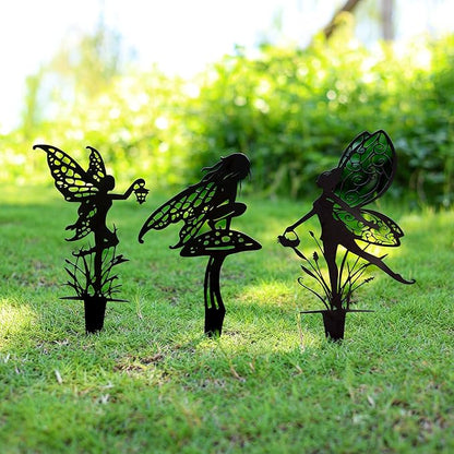 Fairy Garden Decor - 9-Piece Metal Garden Statue Deals for Outdoor, Yard & Lawn - Whimsical Iron Fairy Sculptures Set (11.8 Inch) (Nine Fairies)