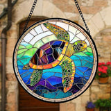 DASTOLL Stained Glass Window Hanging, Colored Turtle Ocean Suncatcher Diamond Glass Panel Hangings Marine Life Sun Catchers Decor for Birthday for Women, Men, Wife, Aunt, Mom 7.8 in