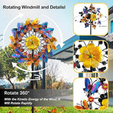 Double Blade Butterfly Wind Spinners, Outdoor Garden 360° Swivel Spinners 50 inch Garden Stakes Decor, Metal Flower Pinwheels for Yard and Lawn