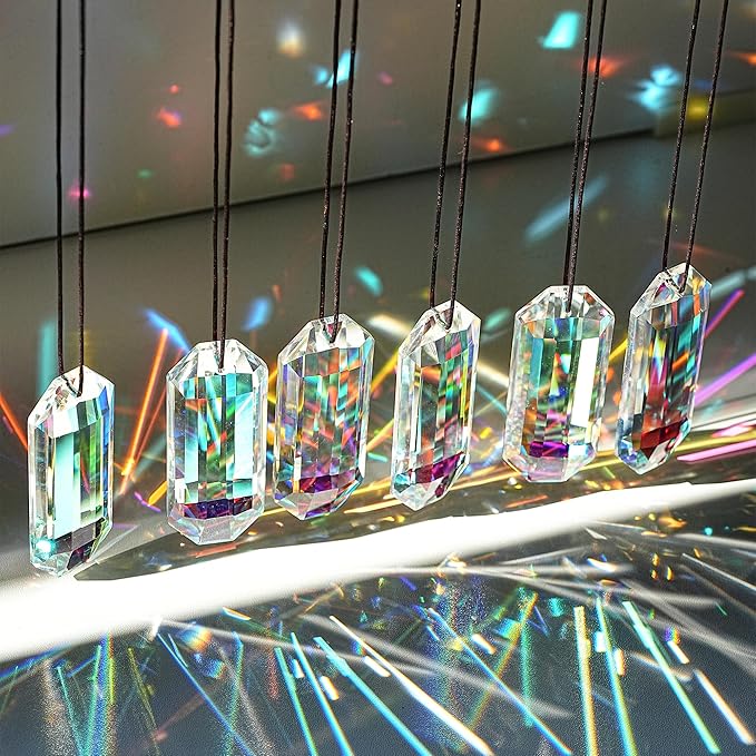 HDCRYSTALGIFTS 6 Pack 3'' Crystal Sun Catchers, Rainbow Maker Hanging Crytals for Windows Sticks Prism Suncatchers for Garden Home Decor Glass Ornaments for Christmas Tree