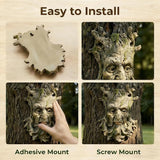 Whimsical Tree Face Garden Statues Outdoor Decor – Funny Old Man Tree Hugger Wall Sculpture with Moss, Fairy Art Fence Hanging Resin Ornament, Outdoor Wall Mounted Sculpture for Patio Lawn & Home