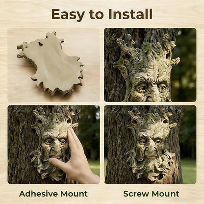 Whimsical Tree Face Garden Statues Outdoor Decor – Funny Old Man Tree Hugger Wall Sculpture with Moss, Fairy Art Fence Hanging Resin Ornament, Outdoor Wall Mounted Sculpture for Patio Lawn & Home