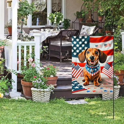 BlissYard Patriotic American Flag Dachshund Dog 4th Of July Garden Flag 12x18 Inch Double Sided Vertical Decoration Yard Small Flag Outside Holiday Seasonal Outdoor for Independence Day Memorial Day