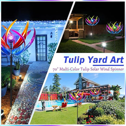 Wind Spinners Outdoor for Yard and Garden - Wind Sculptures & Spinners - 70 Inch Wind Spinner with Solar Powered Multi-Color Glass Ball Light for Yard Garden Backyard Lawn Decorations -Purple and Blue