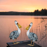 TERESA'S COLLECTIONS 42 inch Glass Blue Heron Solar Stake Light + Metal Pelican Statue for Garden Decor, Decorative Bird Art Sculpture Ornaments for Patio Lawn Backyard Outdoor Decorations