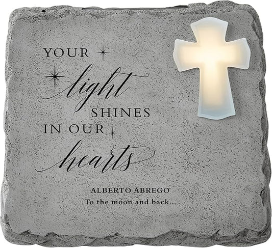 Let's Make Memories Personalized Memorial Garden Stone - Engraved Sympathy Garden Marker - Condolences - Solar Cross - Your Light Shines
