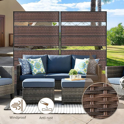 73" H×45" W Rattan Outdoor Privacy Screen Freestanding for Patio, Balcony Metal Privacy Screen and Room Divider for Garden, Apartment, Deck(Brown, 1 Panel)