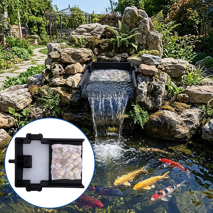 Adnee 4 Pcs Pond Waterfall Spillway Filter Pad, 8 Inch Pre-Cut Waterfall Box Filter Pad, Reusable Pond Filter Replacement Mat to Maintain Water Quality,Only Filter Pads