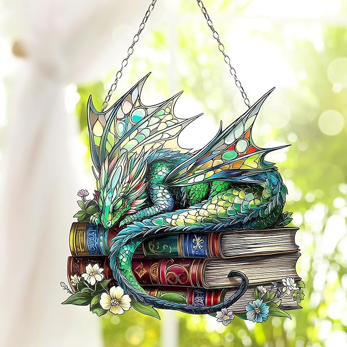 Dragon Dleep Over Books Acrylic Sun Catchers Indoor Windown Suncatchers for Windows Hanging Christmas Suncatchers Window Decor Outdoor Suncatcher Custom