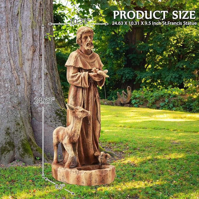 St Francis Garden Statue Outdoor All-Weather, 25" H Religious Saint Francis of Assisi Catholic Statue with Bird Feeder for Patio Yard Home Decor