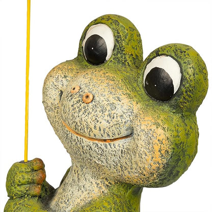 Alpine Corporation QWR1004 Indoor/Outdoor Smiling Frog with Yellow Umbrella Garden Statue, Playful Frog Statue, 23" H, Green