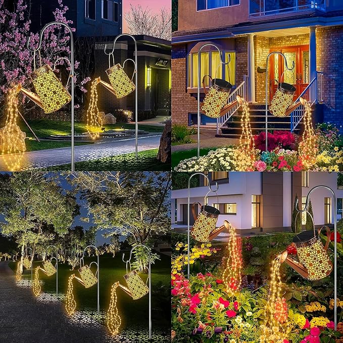 Forlivese 2PCS Solar Watering Can with Lights,Outdoor Decorations with Hanging Solar Garden Lights with Bracket Waterproof Watering Can Landscape Light for Patio Gardening Pathway 36LED