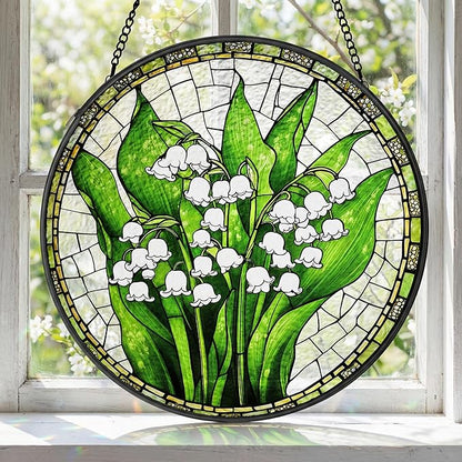 LITIVY Lily of The Valley Stained Glass Suncatcher – Mother’s Day Memorial & Remembrance Gift, Rainbow Maker Window Hanging Decor for Indoor Sunlight, Green & White Sun Catchers for Women Mom Grandma