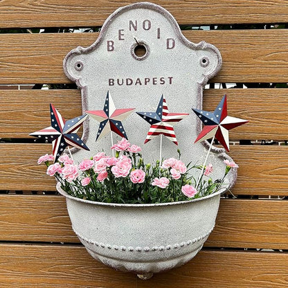K KILIPES 15.75" H Metal Star Barn Patriotic Garden Stakes, 4pcs Rustic US Flag Star Metal Plant Stick Yard Art Ornament for Memorial Day 4th of July Veterans Day Election Day Decoration