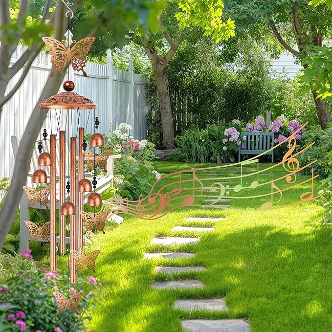 Butterfly Wind Chimes for Outside, Butterfly Gifts for Women Metal Windchimes Outdoors, Floral Wing Design Home Garden Patio Yard Decor