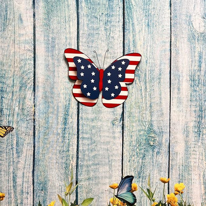 Rustic Metal Americana Butterfly Patriotic Wall Decor American Flag Hanging Ornaments 4th July Garden Yard Signs Independence Day Indoor Outdoor Wall Decoration