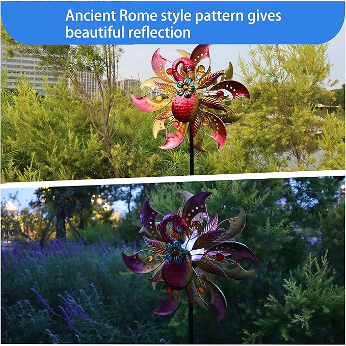 Flamingo Solar Wind Spinner with Color Changing LED Light, Wind Sculptures & Spinners Outdoor Metal Stake Yard Spinners, Garden Wind Catcher Wind Mills, Lawn&Garden