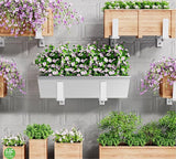 HFHOME 2 PCS Adjustable Planter Box Brackets (6 to 12.5 in), Universal Window Box Brackets, Heavy Duty Metal Flower Box Wall Mounting Hooks for Balcony, Fences, Patio, and Garden - White