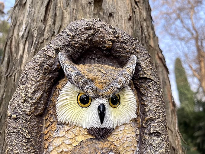 Resin Owl Mum&Baby Tree Hugger- Hanging Statue for Tree Decoration-Outdoor Tree Décor for Garden Yard Fence-9.5 Inch(Owl Mum&Baby)