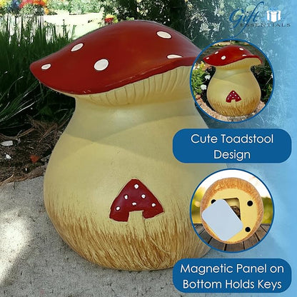 Gift Essentials Toadstool Decorative Garden Statue and Key Hider - Hides a Secret Extra Hidden Key Outside in Garden, Yard or Porch