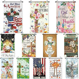 Tegeme 12 Pcs Christian Seasonal Garden Flags Set Hello Spring Door Banner Decorations Religious Cross Door Hanger 12 x 20 Inch 4th of July Hanging Flag for Outside Party Outdoor Indoor