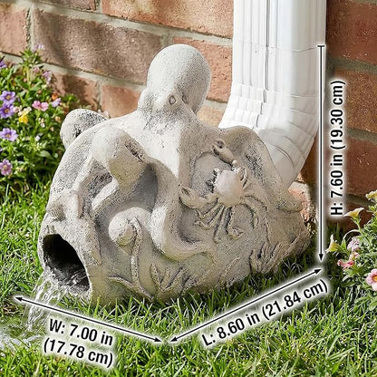 Real Octopus Gutter Downspout Extender Statue, Garden Ornament, Fish Decorative Gutter Extension Downspout, Perfect Rain Diverter for 3"x4" Downspouts, Eco-Friendly Resin, Outdoor Decor Gift