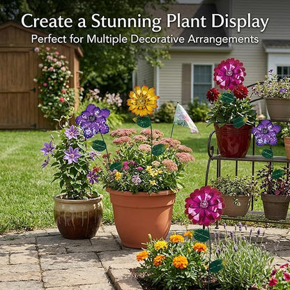 Topadorn 3 Pack Floral Garden Stake Outdoor Glow in Dark Plant Pick Waterproof Metal Flower Spring Decorations Lawn Yard Patio Art Stakes, Ornaments Gift for Garden Lovers