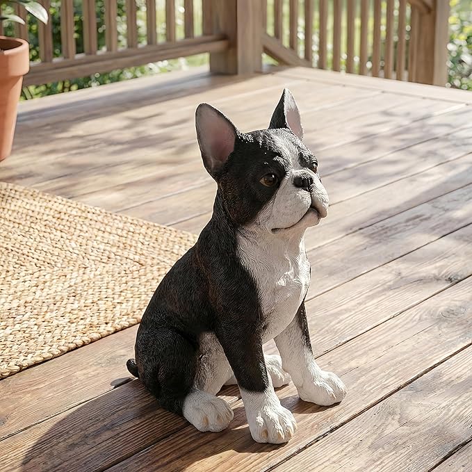 Adorable Standing Bulldog Puppy Garden Statue, Realistic Animal Pet Statue, | Cute Decorative Resin Figurine for Backyard, Porch, Lawn, Patio | Ideal Gift for Dog Enthusiasts