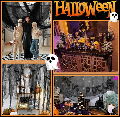 RunNico 500" x 85" Halloween Creepy Cloth - Black Halloween Spooky Fabric Cloth - Large Creepy Spooky Halloweens Decorations for Haunted House Window Backdrops Garden Party