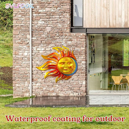 Large Flame Sun Wall Art Decor, 42 inch Metal Wall Decor, Retro Hanging Flame Sun Valentine Wall Decorations for Patio Yard Garden Fence Living Room Bedroom