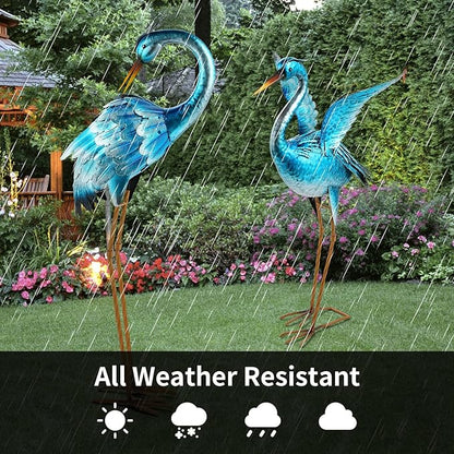 Ratuor Garden Crane Statues for Outdoor Blue Heron Metal Birds Yard Art Ornaments for Backyard Pond Patio Porch Outside Decorations