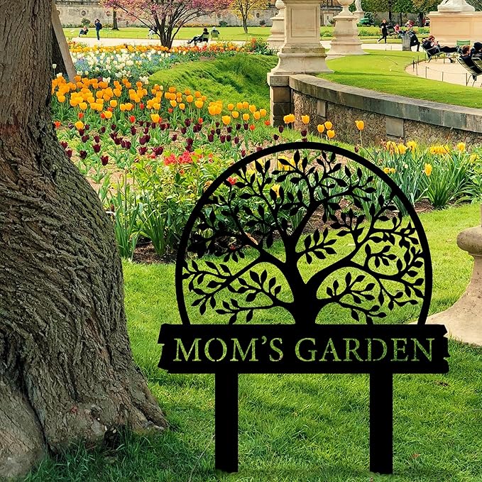 Personalized Garden Sign with Tree Of Life Design, Custom Garden Stake with Nature, Customized Garden Gift, Farmhouse Flower Garden Decor for Outside, Gardening Decor Gifts for Gardeners, Backyard Art