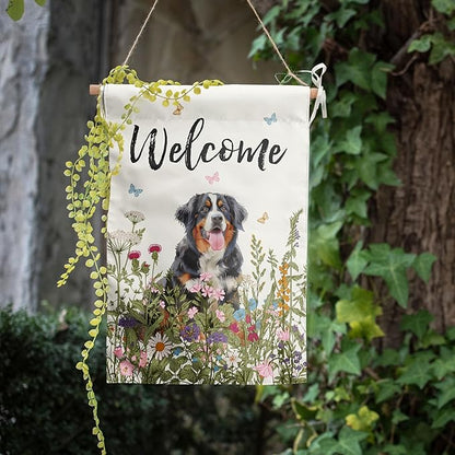 Floral Bernese Mountain Garden Flag Spring Summer House Flags 28 x 40 Double Sided Flower Dog Yard Flags for Outside Large Outdoor Welcome Flags