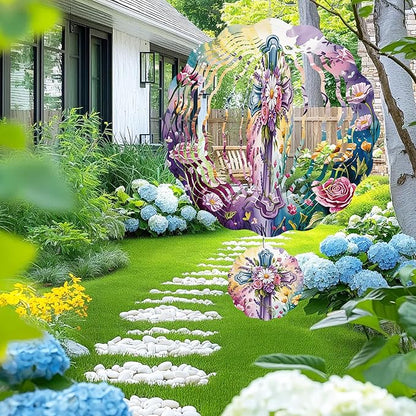 Wind Spinner Hanging Outdoor Decor, 12 Inch 3D Spring Floral Cross Metal Kinetic Wind Spinners for Garden Yard Patio, Stainless Steel Laser Cut Art Christian Gifts for Women Easter Decorations