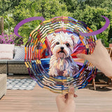 Maltese Dog Wind Spinner Pet Dog Memorial Gifts, Vibrant 3D Kinetic Aluminum Metal Yard Art, Loss of Dogs Sympathy Gifts, Hanging Outdoor Garden Decor, 8" Wind Sculptures for Patio, Porch (Maltese7)