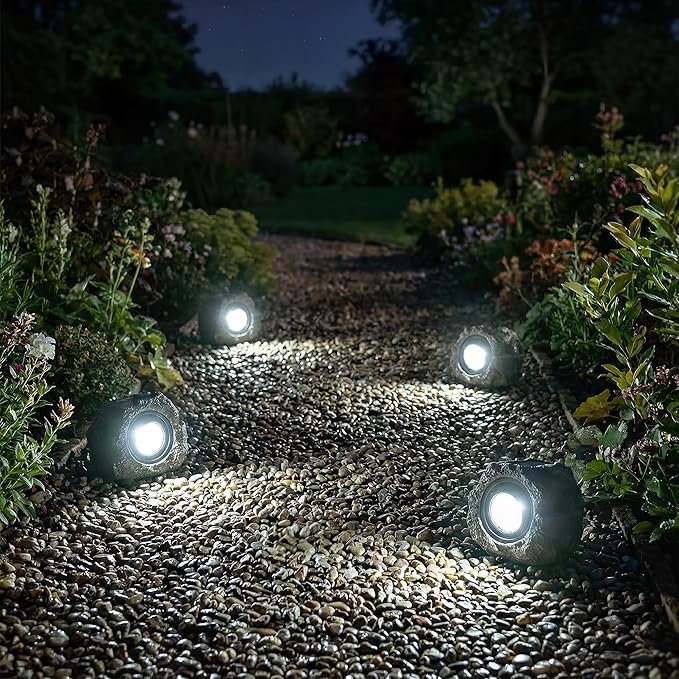 Candieslife Solar Rock Lights Outdoor Garden Waterproof - Super Bright LED Solar Spotlights, Solar Powered Landscape Path Decorative Garden Stone Lights for Pathway, Walkway, Yard, Patio (2 Pack)