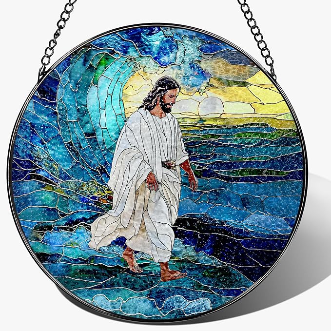 8-Inch Jesus Christian Suncatcher Ornament, Stained Glass Window Hanging, Religious Ornament, God Jesus Home Decor, Faith Window Decor — Gift for Christmas & Holidays, Christian Gifts, Religious Gifts