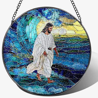 8-Inch Jesus Christian Suncatcher Ornament, Stained Glass Window Hanging, Religious Ornament, God Jesus Home Decor, Faith Window Decor — Gift for Christmas & Holidays, Christian Gifts, Religious Gifts