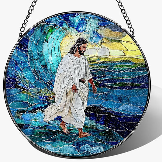 8-Inch Jesus Christian Suncatcher Ornament, Stained Glass Window Hanging, Religious Ornament, God Jesus Home Decor, Faith Window Decor — Gift for Christmas & Holidays, Christian Gifts, Religious Gifts